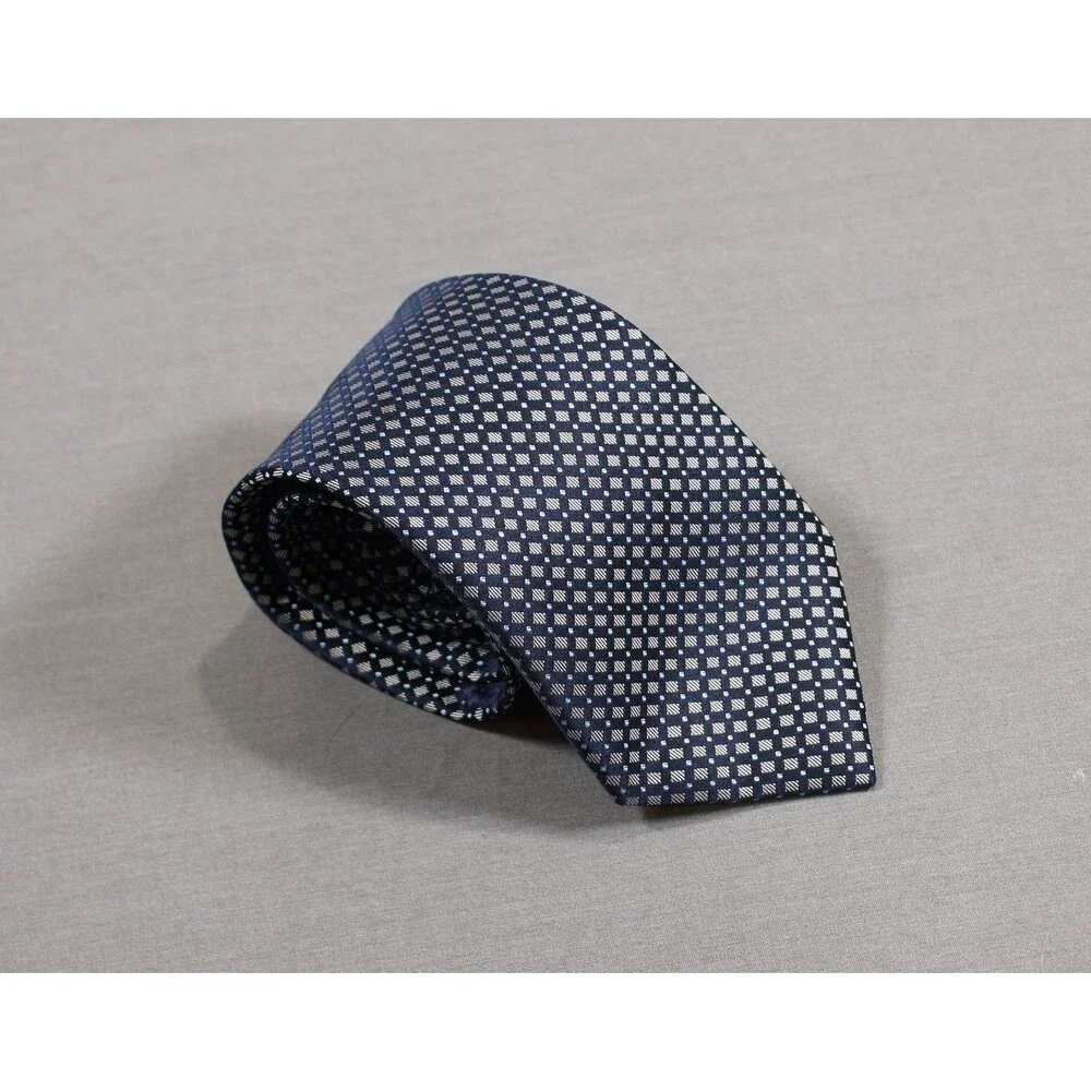 Oscar de la Renta Men's Blue Checked Silk Tie Necktie 3.5